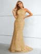 Robe De Soirée Sirene Licou Luxe Longue Dorée Avec Perles