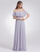 Robe Demoiselle d'honneur Boheme Epaule Dénudée Longue Mousseline Argentée