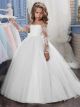 Robe Fille Mariage Princesse Blanche Tulle Dentelle Manche Longue Robe De Communion