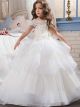 Robe Fille Mariage Princesse Blanche Tulle à Volants Dentelle