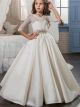 Robe Fille Mariage Princesse Satin Dentelle Manche Robe Ceremonie Enfant