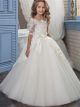 Robe Fille Mariage Princesse Tulle Dentelle Manche Avec Noeud