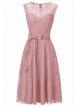 Robe Fourreau De Fete Courte Vieux Rose Dentelle Avec Ceinture