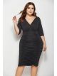 Robe Fourreau Grande Taille Courte Noire Plissée Col V Manche