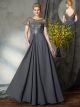 Robe Mere Mariee Soirée Fluide Longue Grise Mousseline Dentelle Manche Dos Nu