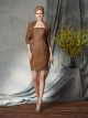 Robe Mere Mariee Soirée Fourreau Courte Marron Dentelle Avec Boléro