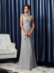 Robe Mere Mariee Soirée Longue Argentée Mousseline Décolleté Coeur