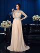 Robe Mere Mariee Soirée Manche Longue Peche Mousseline Dentelle Col Montant