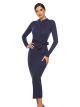 Robe Pull Bleu Marine Printemps Elegante Fourreau Manche Longue