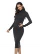 Robe Pull Noire Printemps Crayon Manche Longue Col Montant