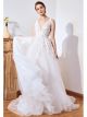 Romantique Applique Dentelle Robe De Mariée Tulle Fluide Col V Plongeant