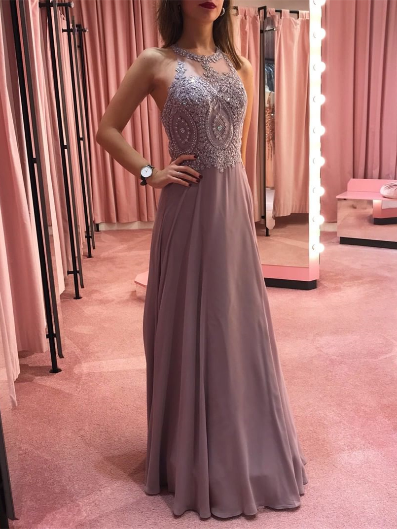 Robe Ceremonie Robe De Soir e Longue Vieux Rose Mousseline