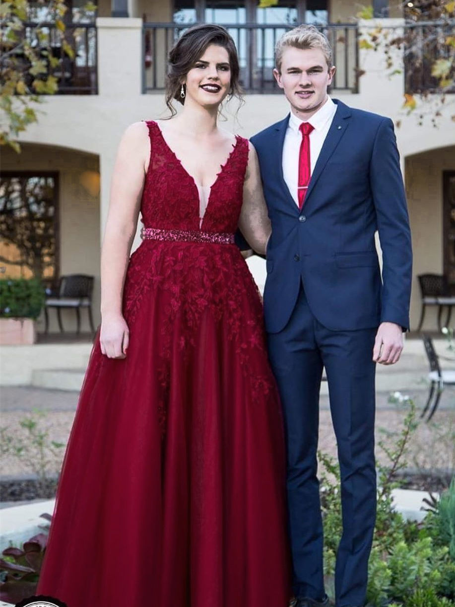Robe De Bal Princesse Longue Peche Tulle Dentelle Col V