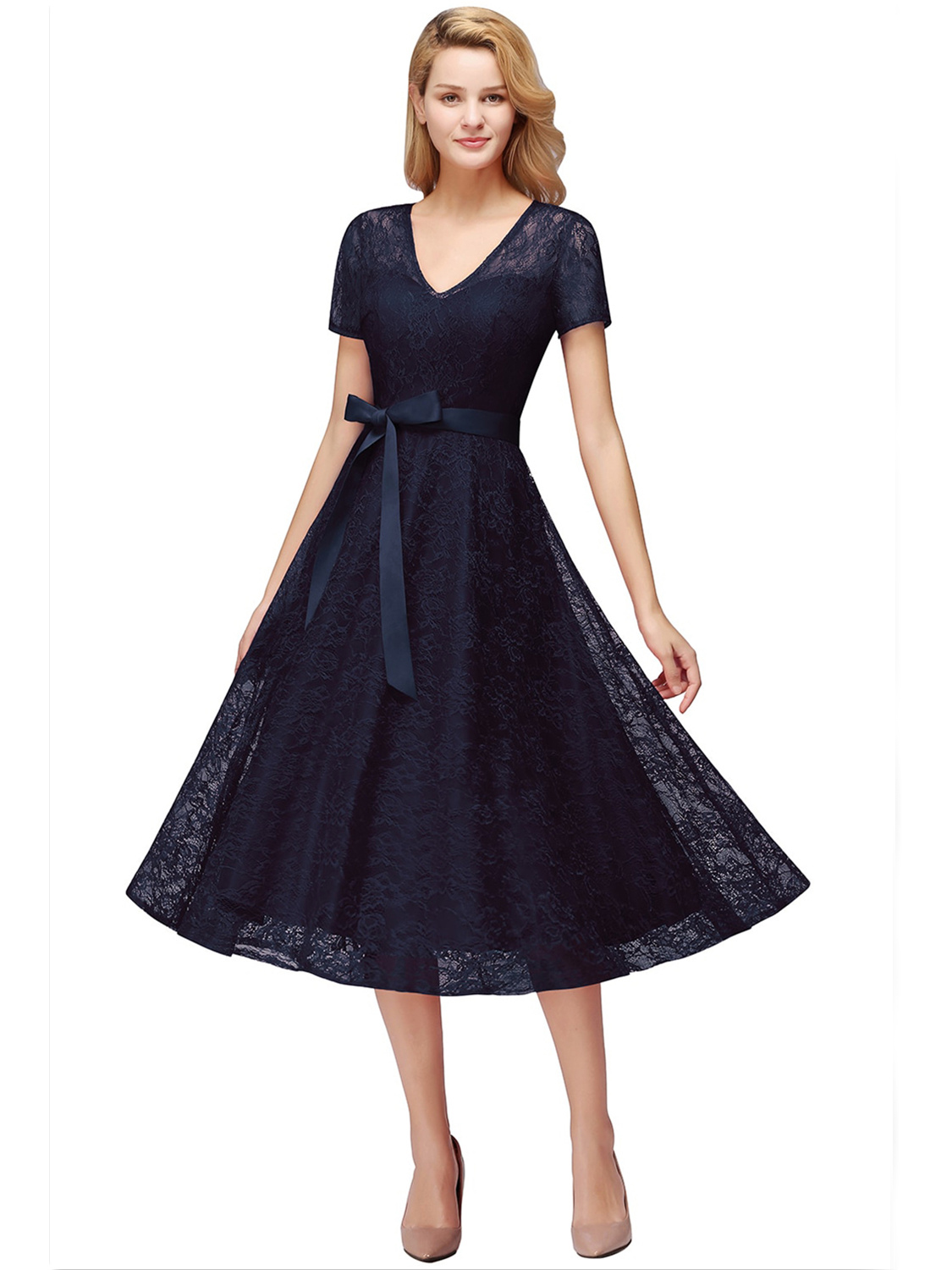 Robe de cocktail mi longue avec manche 2025