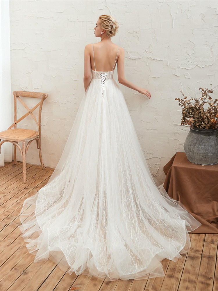 Robe De Mariee Boheme Chic Longue Ivoire Dentelle Avec Traine