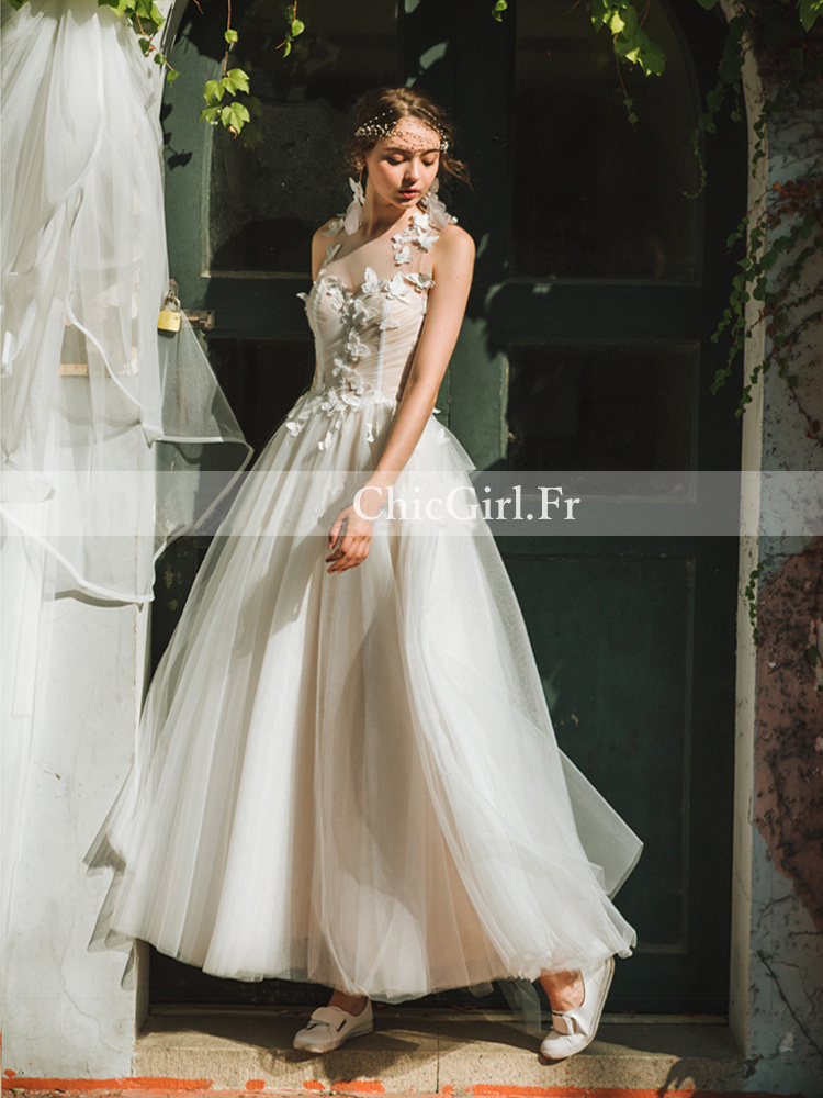 Robe De Mari e Civile Champetre Longueur Cheville Ivoire Tulle