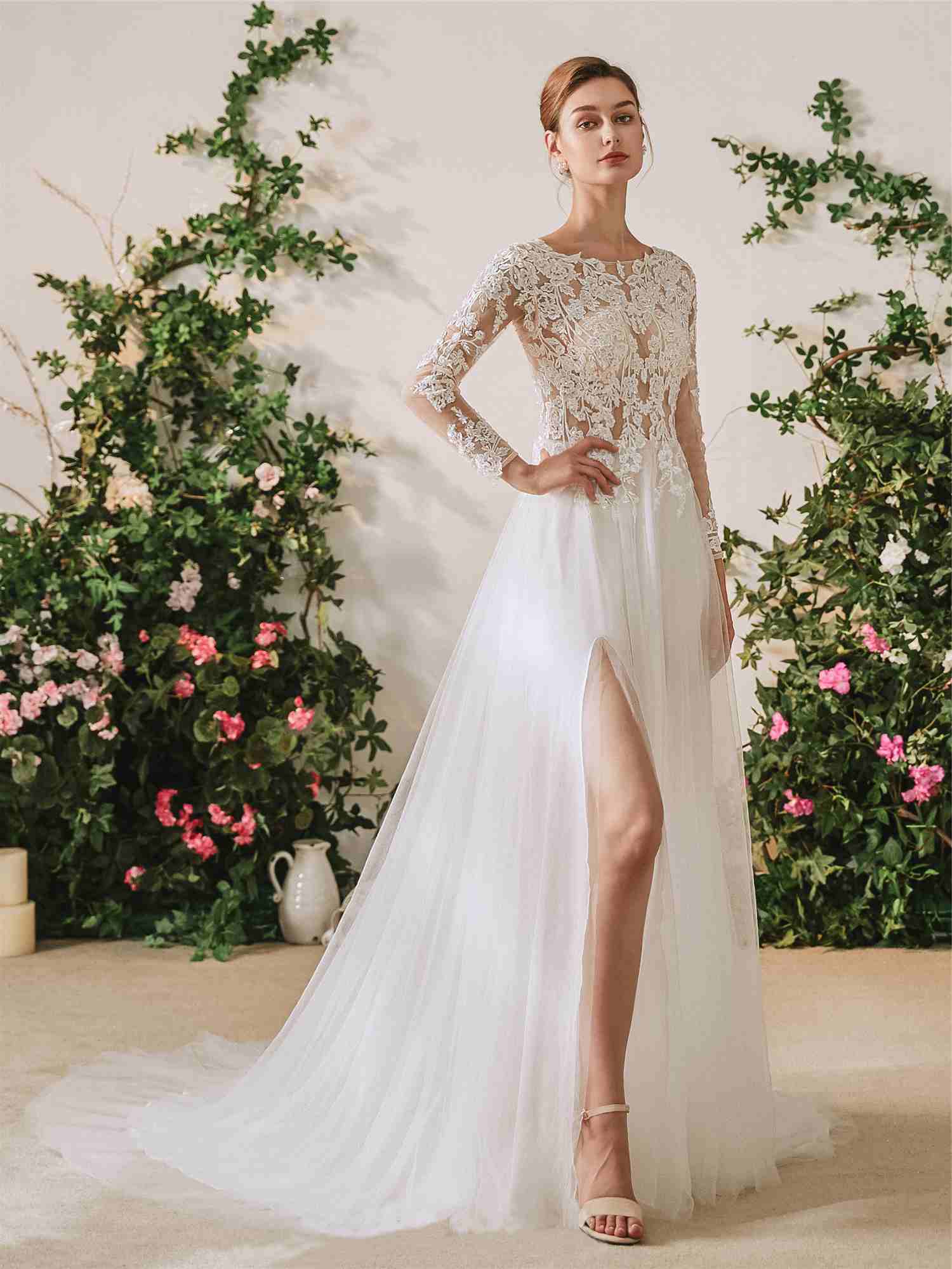 Robe manche shop longue fendue