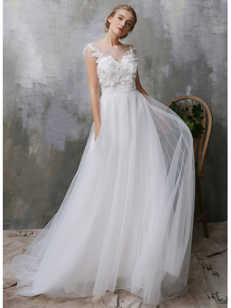 Robe De Mari e Glamour Longue Blanche Fleurie Tulle Fluide