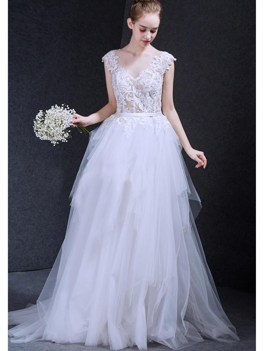 Robe De Mari e Haut Dentelle Transparente Epaule Large Col V