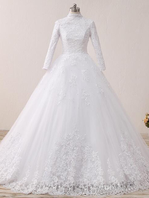 Robe de mariée online manche longue col montant