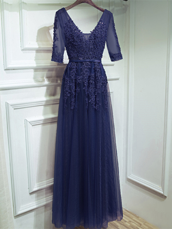 Robe longue discount bleu marine dentelle