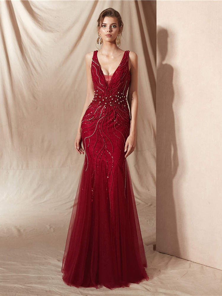 Robe de soirée sirène en satin bordée de strass new arrivals