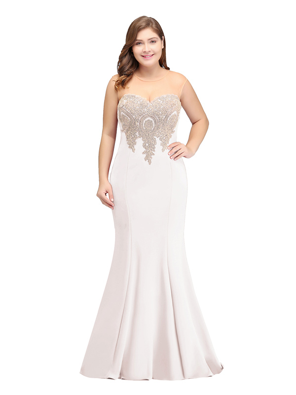 Robe De Soiree Grande Taille Sirene Blanche Satin Dentelle Decollete Coeur