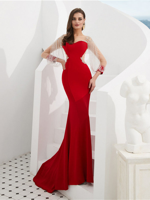 Robe de soirée sirène en satin bordée de strass discount