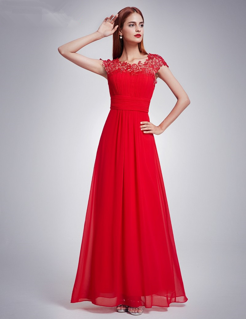 Robes d Invitee de Mariage Dos Ouvert Longue Mousseline Dentelle Rouge