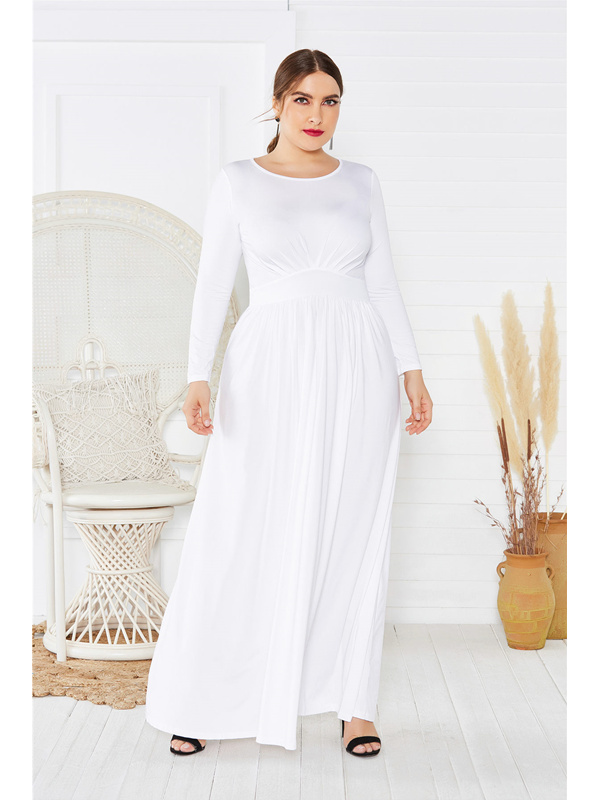 Robe Hiver Maxi Grande Taille Manche Longue Bleu Marine Jersey Col Rond